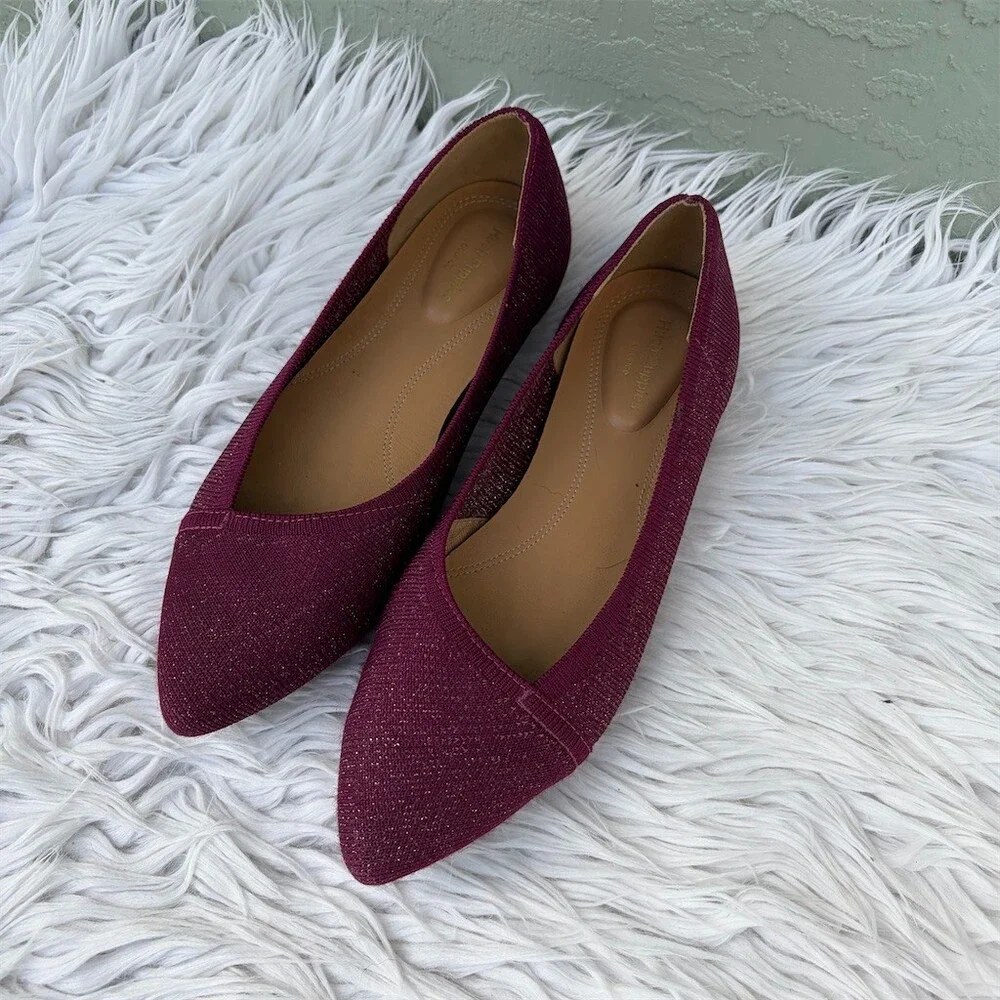 Hush Puppies Bounce Womens Flats Burgundy Sparkle Pointed Toe Slip-On